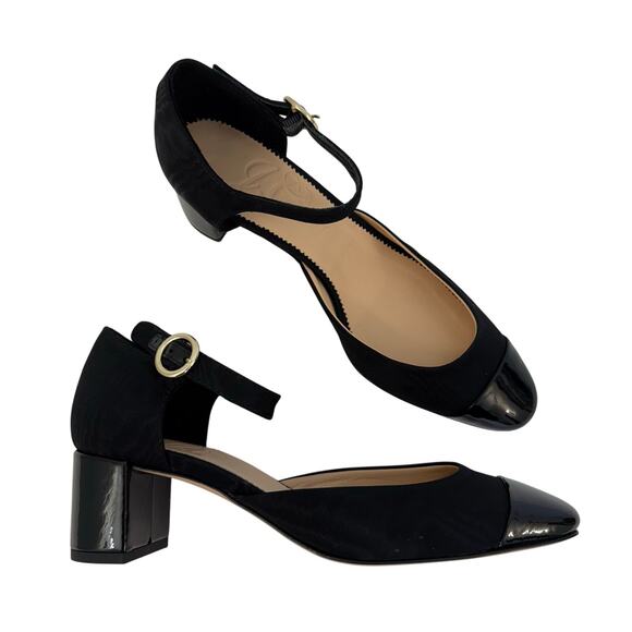 J. Crew Mille Ankle Stap Heels Mary Jane Moire Leather Black Size Size 7.5 - Picture 1 of 13